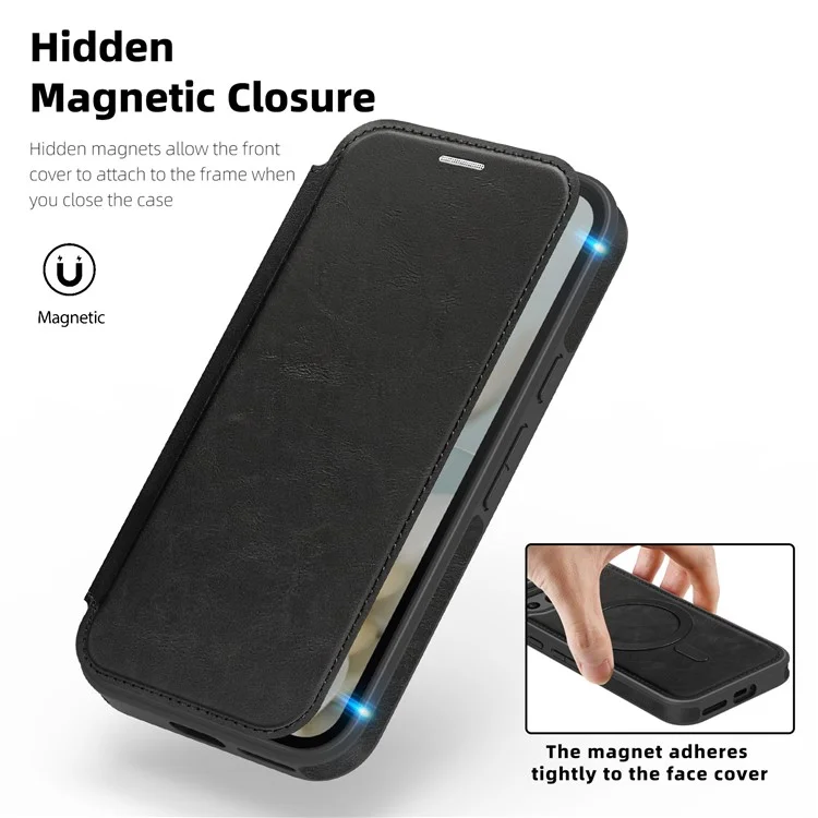 For Google Pixel 9a Case Compatible with MagSafe RFID Blocking Card Holder Leather Phone Cover - Black