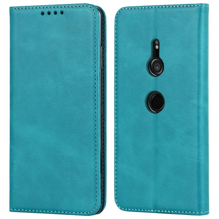 Estojo de Couro PU Textura da Panturrilha Para Sony Xperia Xz3, Design de Carteira de Suporte Tampa de Fechamento de Telefone de Fechamento Magnético - Céu Azul