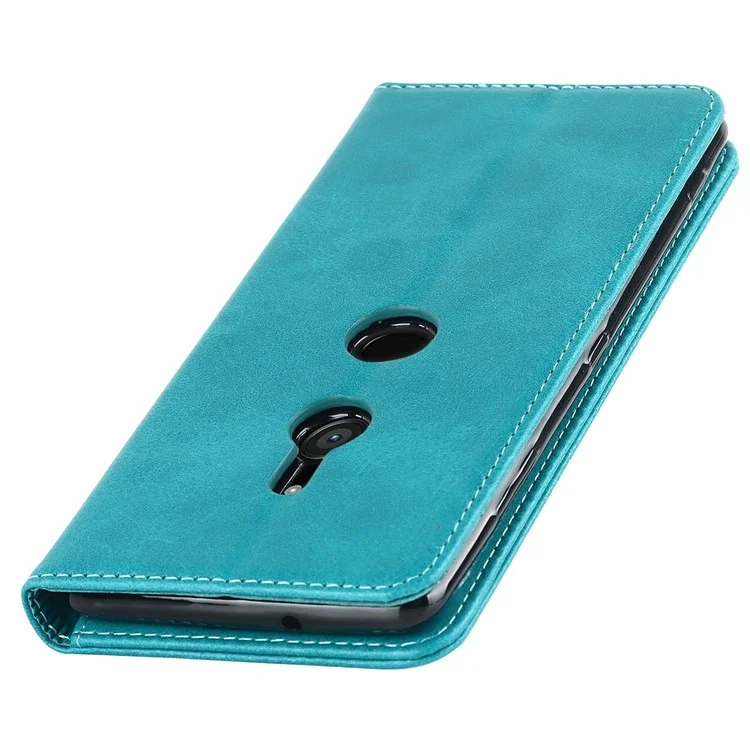 Case de Cuero PU de Textura de Pantorrilla Para Sony Xperia XZ3, Design de Stand Willet Magnetic Auto Closing Teléfono Propina a Prueba de Caída - Cielo Azul