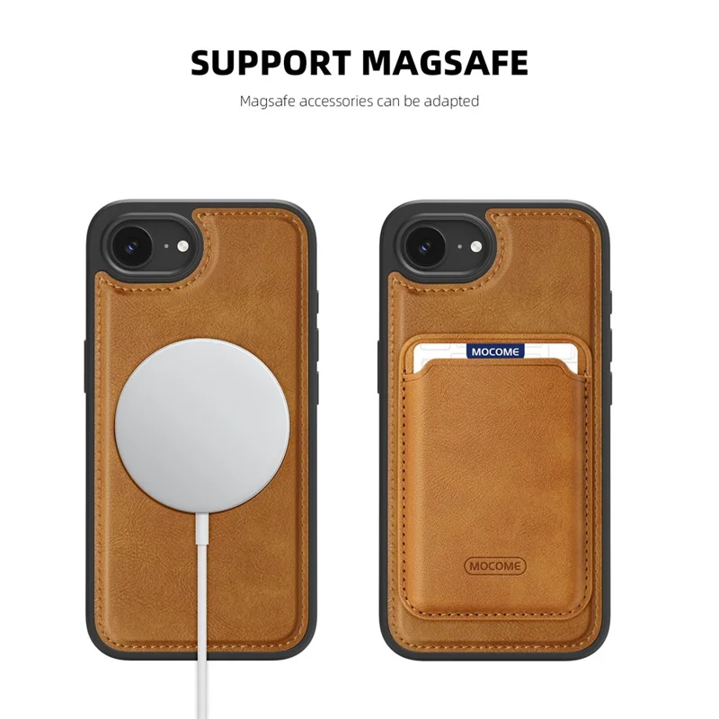 Magnetische hoes voor iPhone 16e met afneembare kaarthouder TPU + PU leer telefoonhoes - Bruin