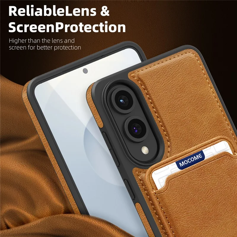 Capa Magnética para Samsung Galaxy S25 Edge com Porta-cartões Destacável TPU + Couro PU - Marrom