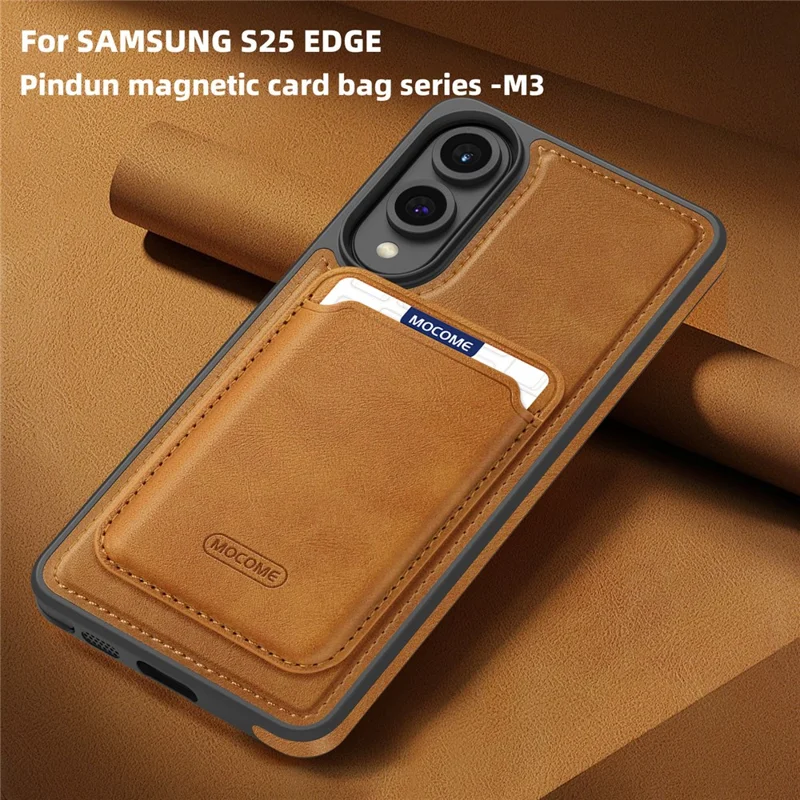 Funda magnética para Samsung Galaxy S25 Edge con soporte para tarjetas extraíble de TPU + cuero PU - Gris titanio