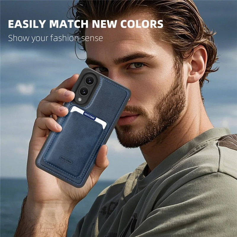 Funda magnética para Samsung Galaxy S25 Edge con soporte para tarjetas extraíble de TPU + cuero PU - Gris titanio