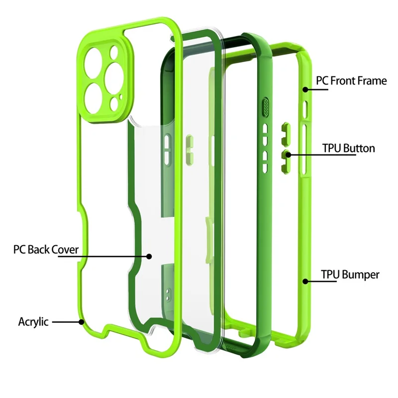 For iPhone 16 Pro Case Detachable 4 in 1 TPU + Acrylic + PC Shockproof Phone Cover - Green + Grass Green
