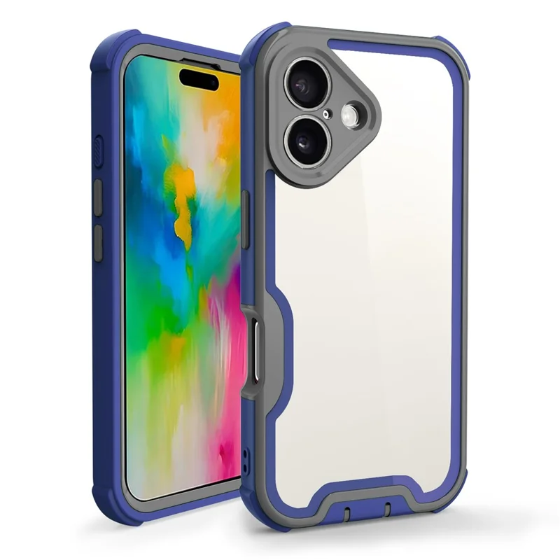 For iPhone 16 Case Detachable 4 in 1 TPU + Acrylic + PC Shockproof Phone Cover - Sapphire + Dark Grey