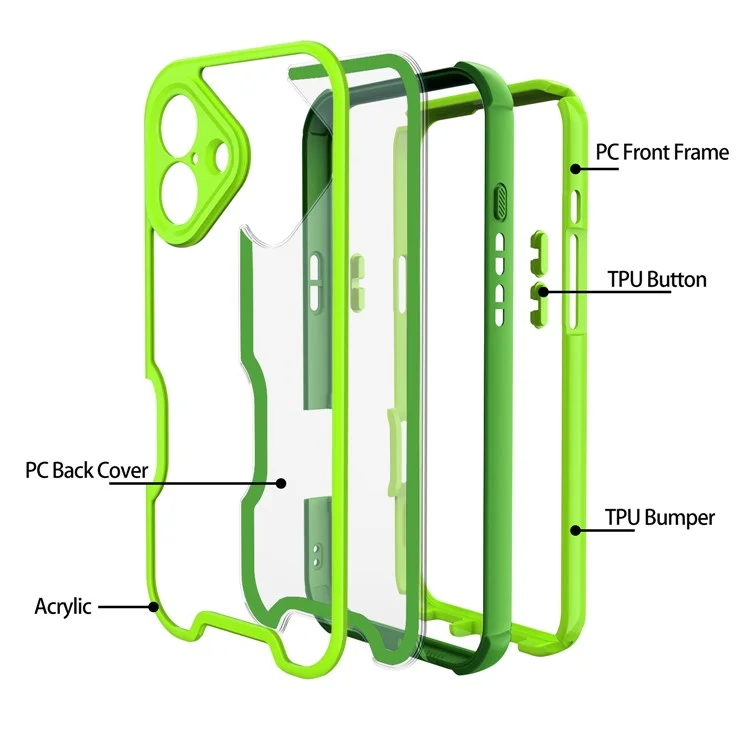 For iPhone 16 Case Detachable 4 in 1 TPU + Acrylic + PC Shockproof Phone Cover - Green + Grass Green