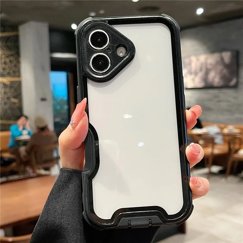 For iPhone 16 Plus Case Detachable 4 in 1 TPU + Acrylic + PC Shockproof Phone Cover - Black