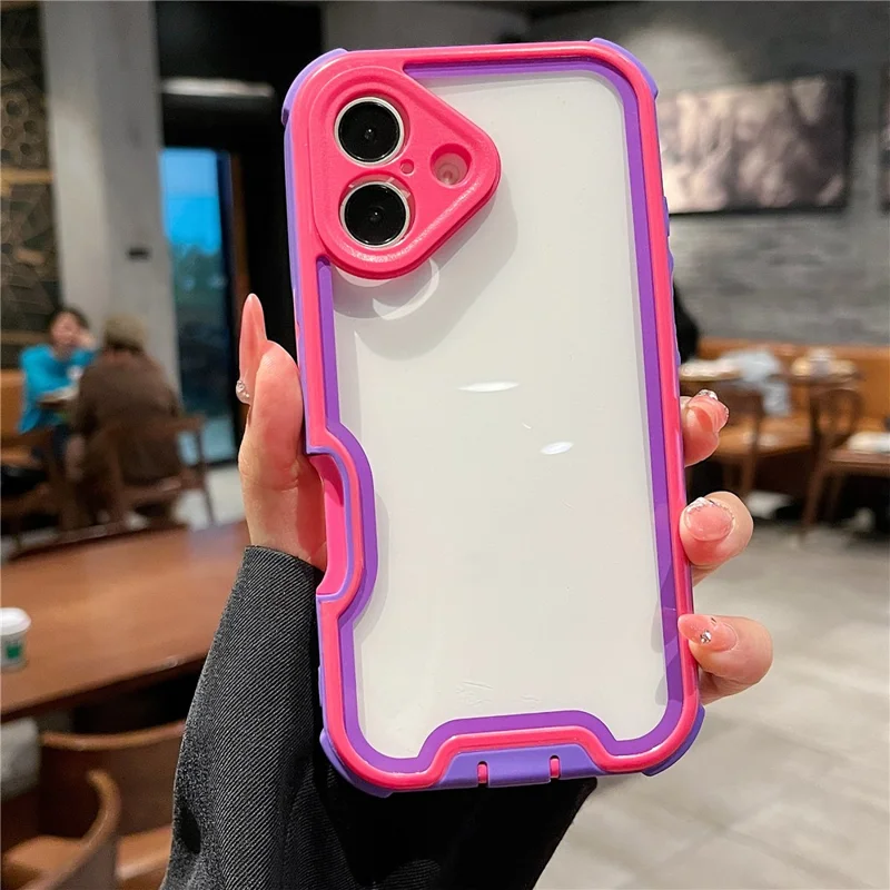 For iPhone 16 Plus Case Detachable 4 in 1 TPU + Acrylic + PC Shockproof Phone Cover - Blue Purple + Rose