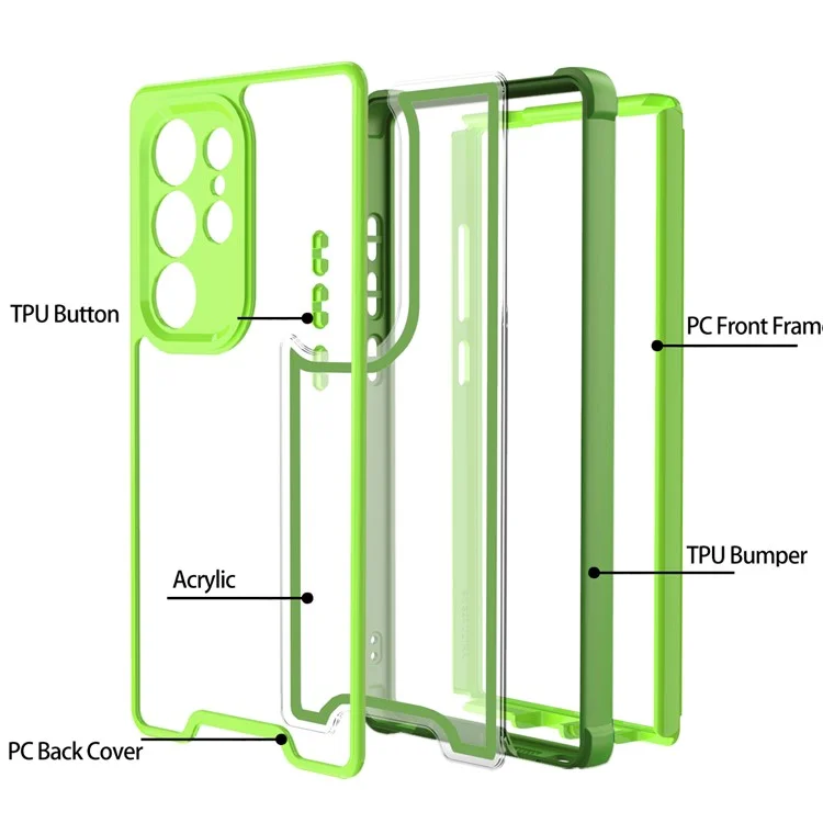 Für Samsung Galaxy S25 Ultra Hülle Abnehmbar 4 in 1 TPU + Acryl + PC Stoßfeste Handyhülle - Grün + Grasgrün