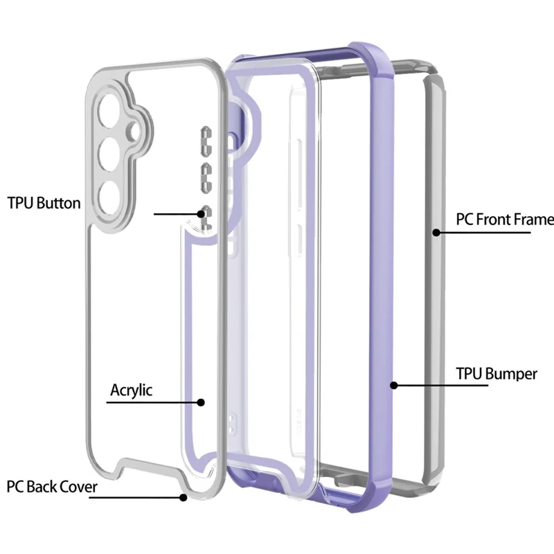 For Samsung Galaxy S25+ Case Detachable 4 in 1 TPU + Acrylic + PC Shockproof Phone Cover - Light Purple + Grey