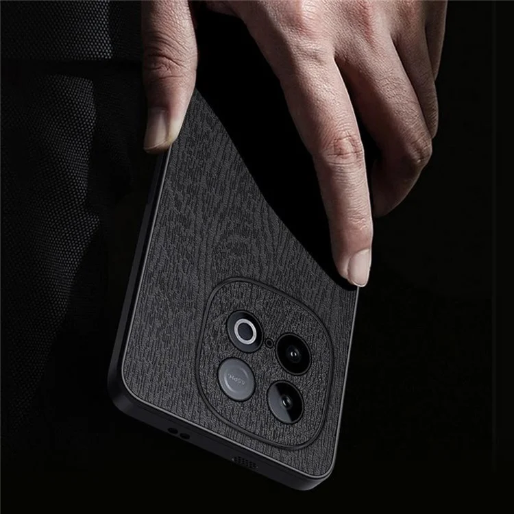 For vivo iQOO Z10 Turbo 5G Case Wood Texture PU Leather Coated PC TPU Phone Cover - Black