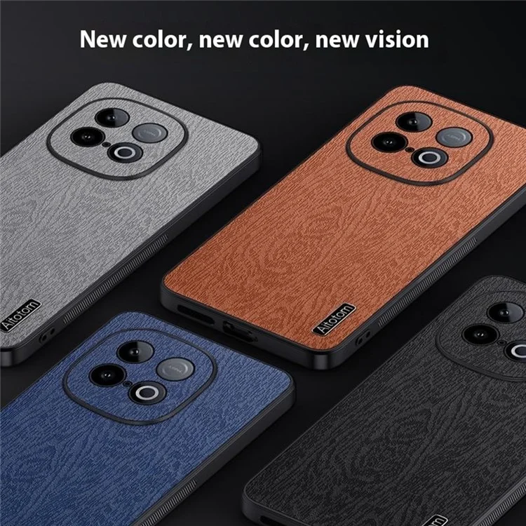 For vivo iQOO Z10 Turbo 5G Case Wood Texture PU Leather Coated PC TPU Phone Cover - Black