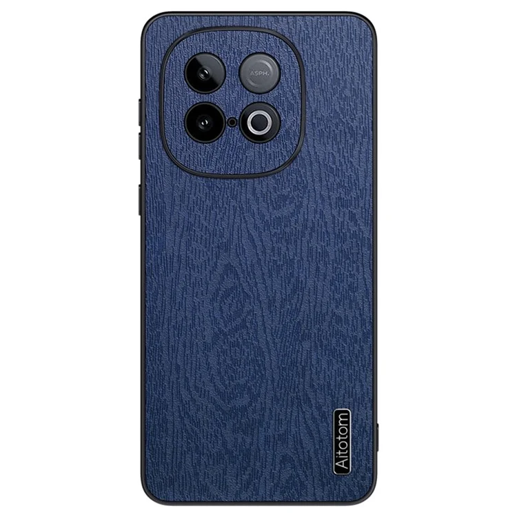 Чехол для vivo iQOO Z10 Turbo 5G с текстурой дерева, кожаным покрытием из ПК и ТПУ - Синий