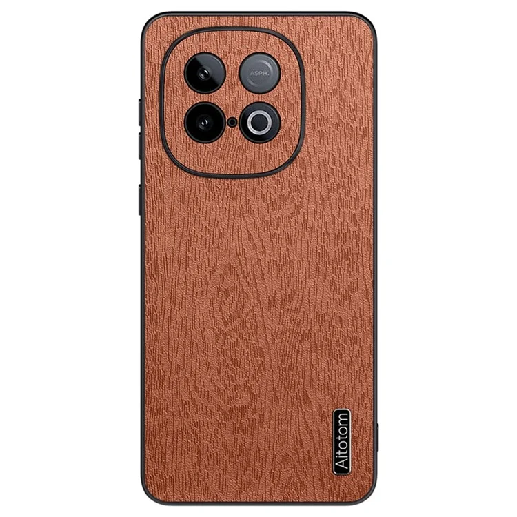 For vivo iQOO Z10 Turbo 5G Case Wood Texture PU Leather Coated PC TPU Phone Cover - Brown
