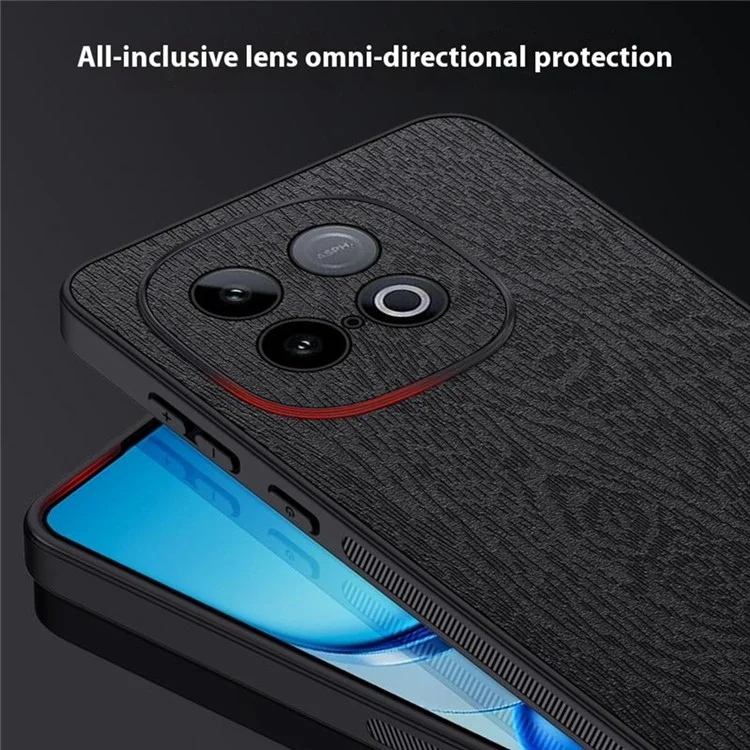 For vivo iQOO Z10 Turbo 5G Case Wood Texture PU Leather Coated PC TPU Phone Cover - Grey