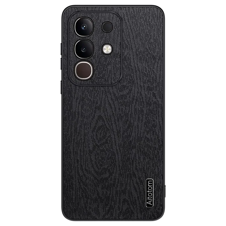 Чехол для vivo iQOO Z10x 5G с текстурой дерева, из кожзама с ПК и ТПУ накладками - Черный