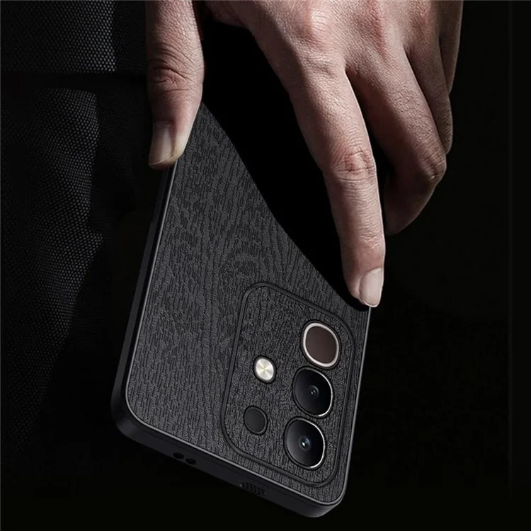 Чехол для vivo iQOO Z10x 5G с текстурой дерева, из кожзама с ПК и ТПУ накладками - Черный