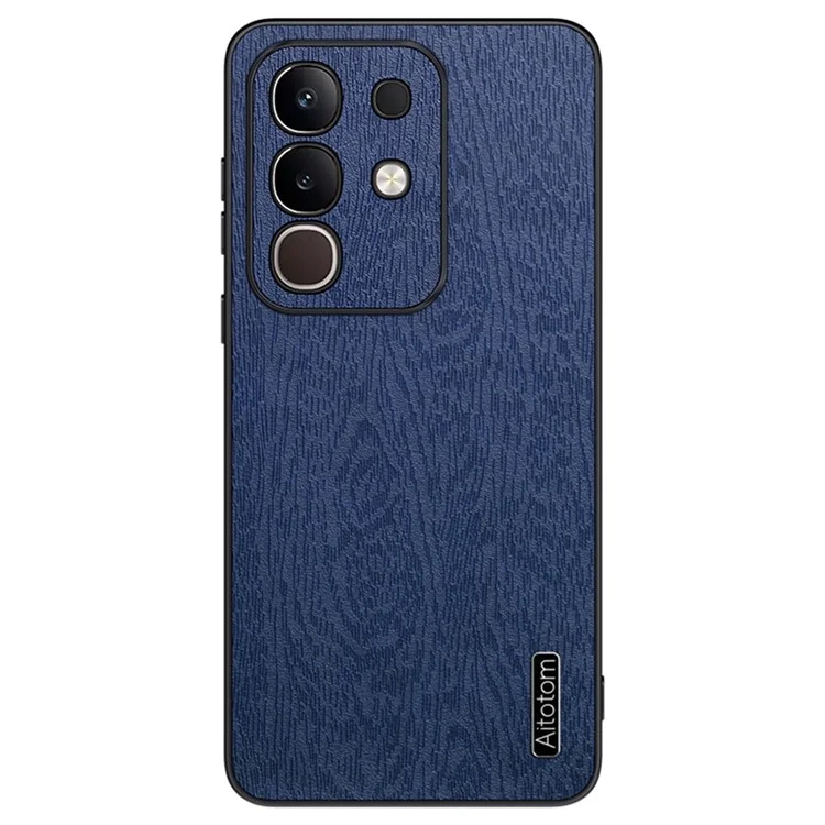 For vivo iQOO Z10x 5G Case Wood Texture PU Leather Coated PC TPU Phone Cover - Blue