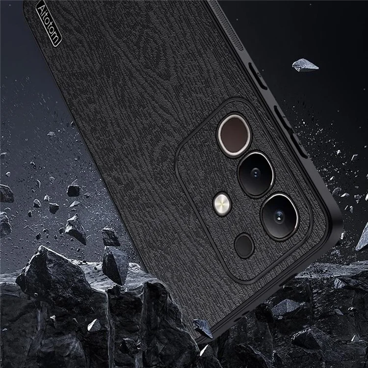 For vivo iQOO Z10x 5G Case Wood Texture PU Leather Coated PC TPU Phone Cover - Blue