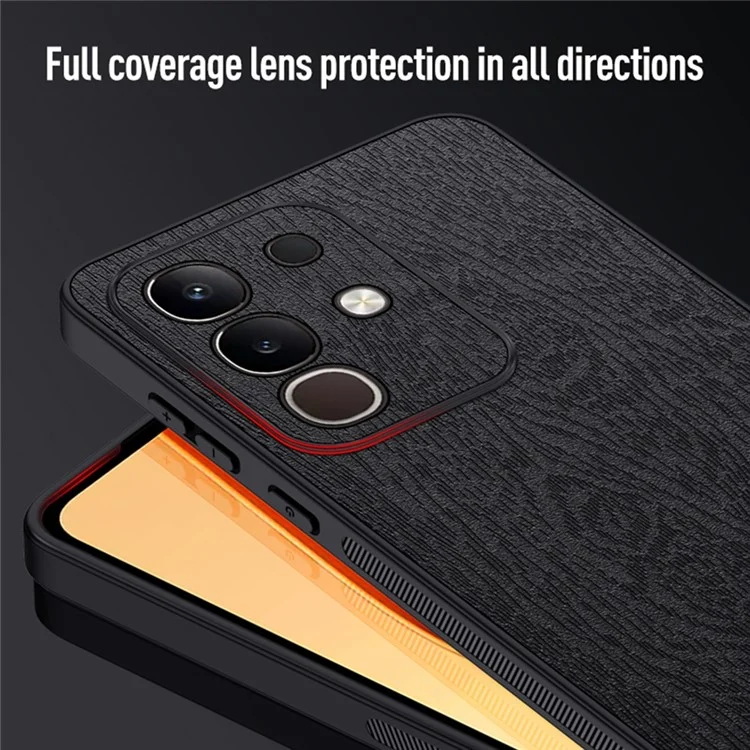 For vivo iQOO Z10x 5G Case Wood Texture PU Leather Coated PC TPU Phone Cover - Blue