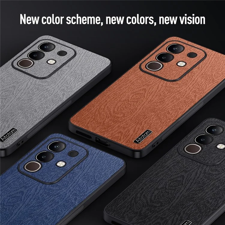 For vivo iQOO Z10x 5G Case Wood Texture PU Leather Coated PC TPU Phone Cover - Blue