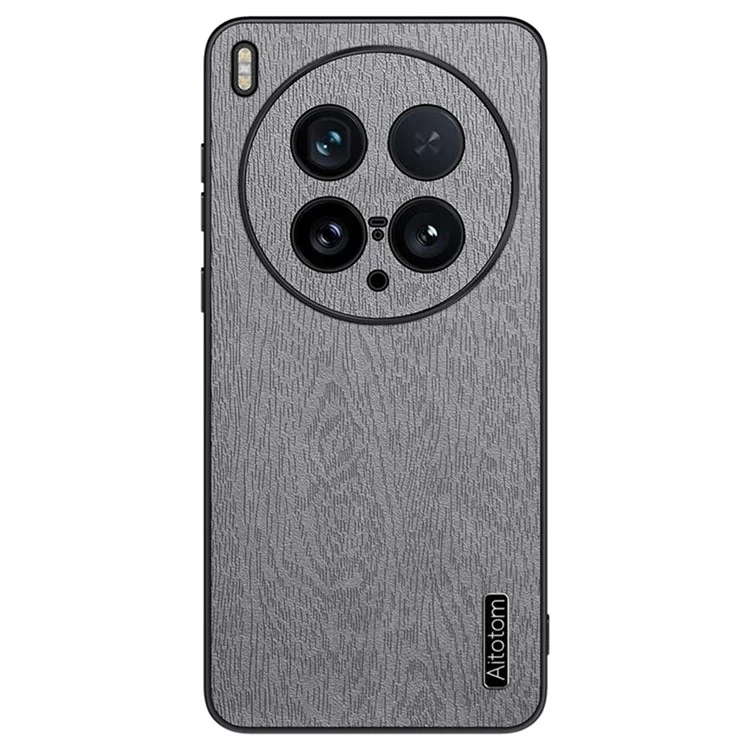 For vivo X200 Ultra 5G Case Wood Texture PU Leather Coated PC TPU Phone Cover - Grey