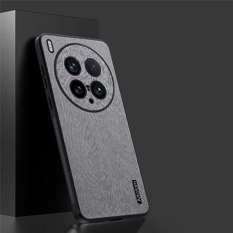 For vivo X200 Ultra 5G Case Wood Texture PU Leather Coated PC TPU Phone Cover - Grey