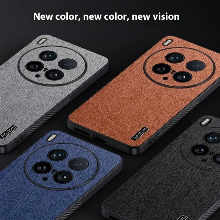 For vivo X200 Ultra 5G Case Wood Texture PU Leather Coated PC TPU Phone Cover - Grey