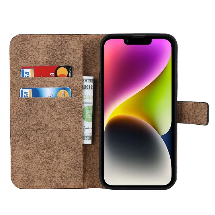 Capa de Couro Genuíno com Suporte para iPhone 14, Resistente a Choques, com Carteira e Proteção Anti-Arranhões