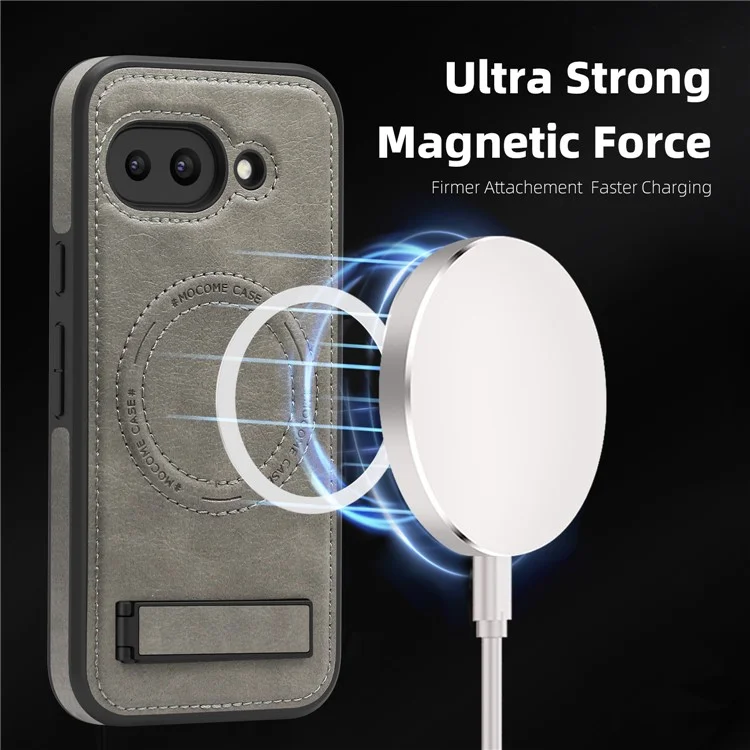 Cover per Google Pixel 9a Compatibile con MagSafe con Supporto Pieghevole in Pelle - Grigio