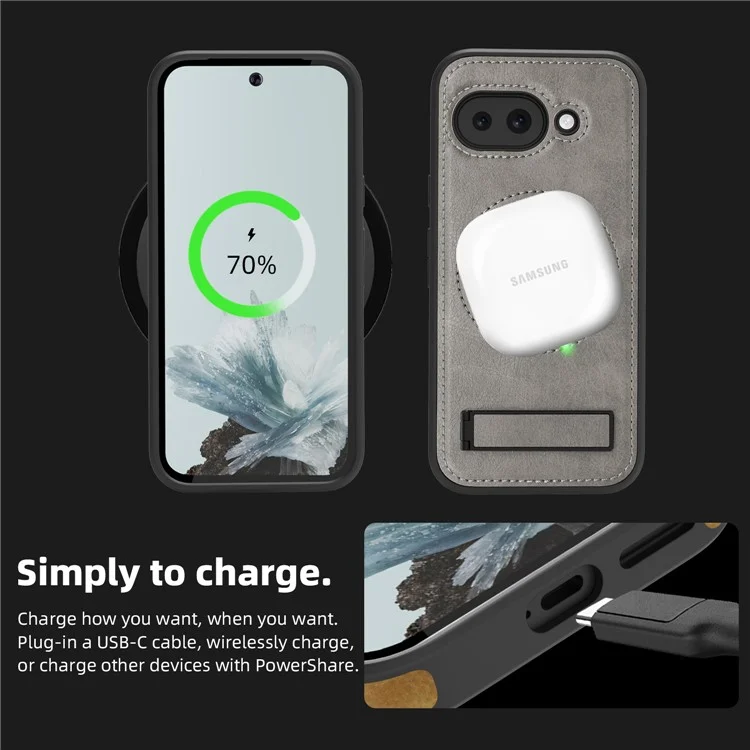 Cover per Google Pixel 9a Compatibile con MagSafe con Supporto Pieghevole in Pelle - Grigio