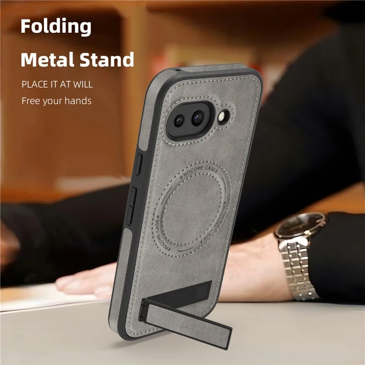 Cover per Google Pixel 9a Compatibile con MagSafe con Supporto Pieghevole in Pelle - Grigio