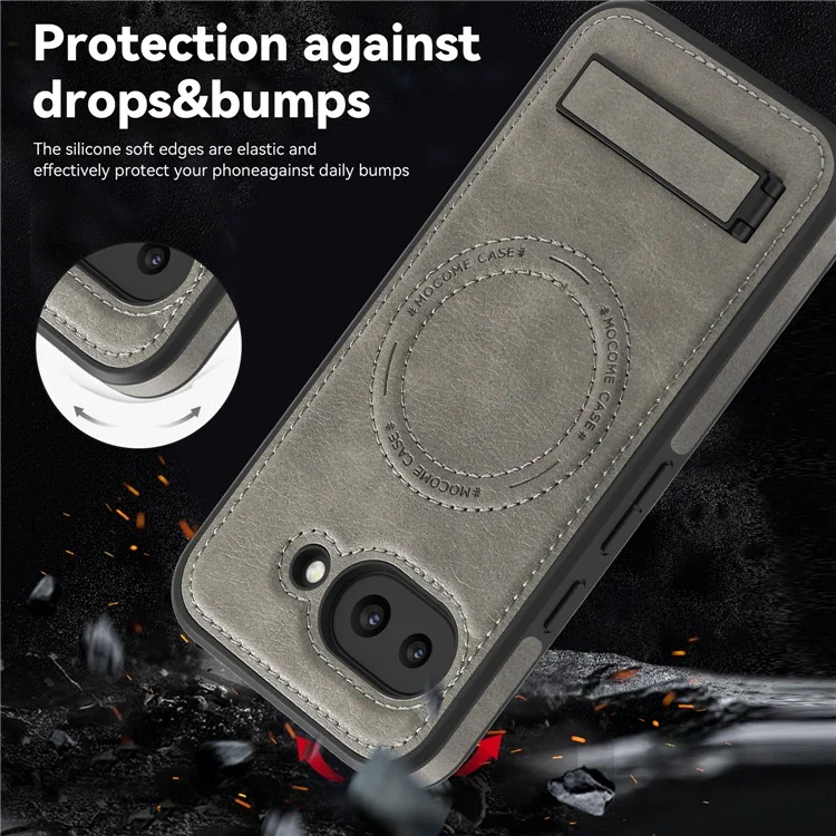 Cover per Google Pixel 9a Compatibile con MagSafe con Supporto Pieghevole in Pelle - Grigio