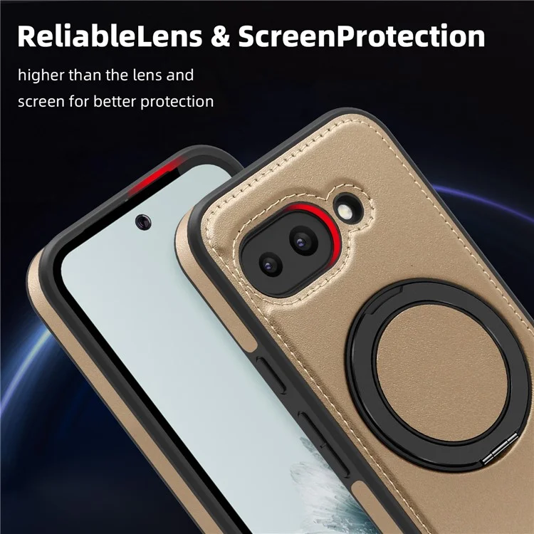 For Google Pixel 9a Case with Ring Kickstand Compatible with MagSafe PU Leather Back Cover - Desert Gold