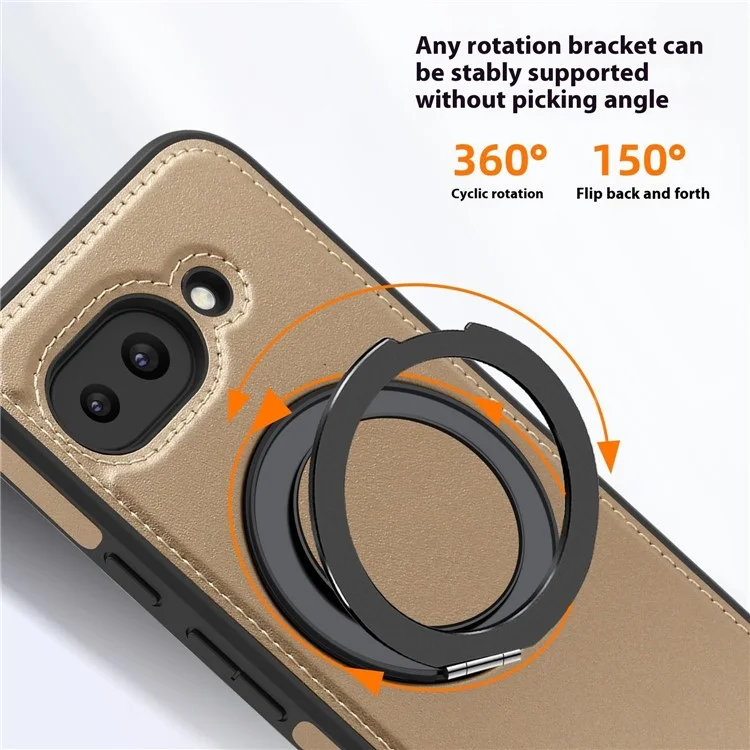 For Google Pixel 9a Case with Ring Kickstand Compatible with MagSafe PU Leather Back Cover - Desert Gold