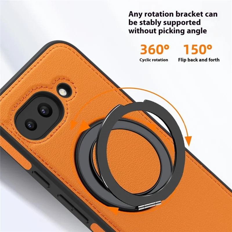 For Google Pixel 9a Case with Ring Kickstand Magnetic Case PU Leather Back Cover - Orange
