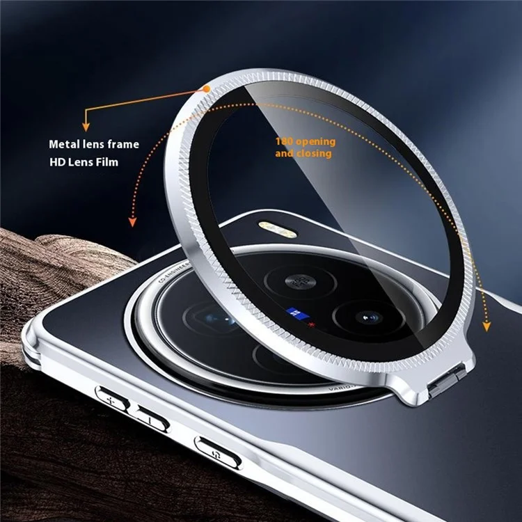 For vivo X200 Pro 5G Phone Case Shockproof TPU PC Back Cover with Lens Kickstand - Black