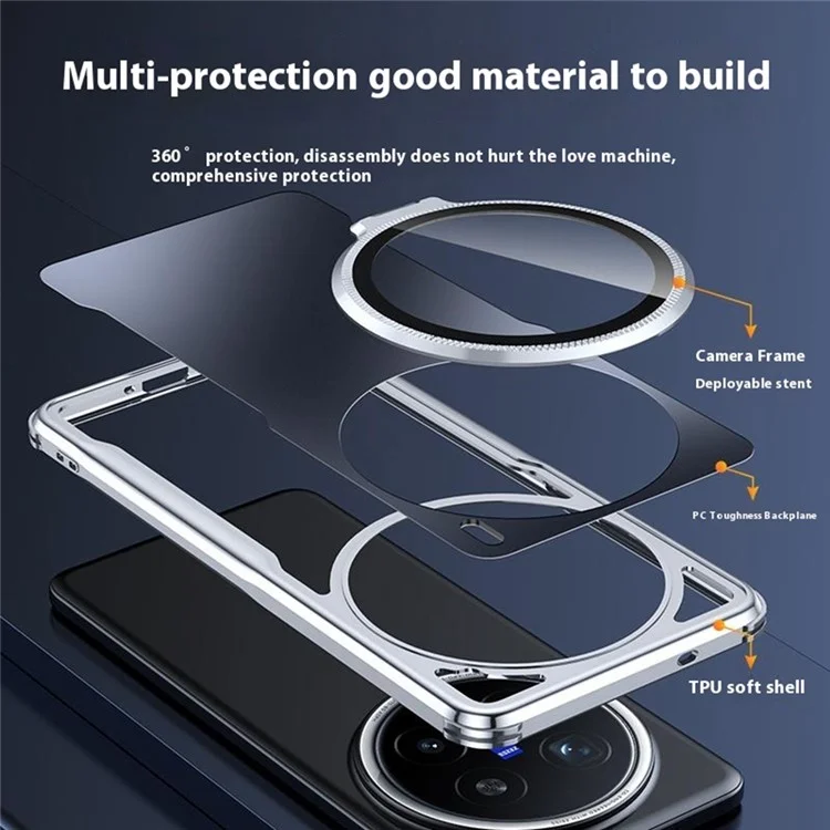 Чехол для телефона vivo X200 5G противоударный TPU PC с подставкой для объектива - Черный