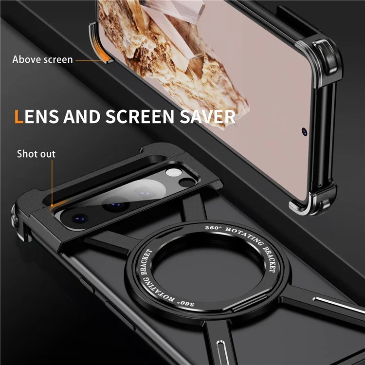 For Google Pixel 8 Pro Bumper Cases Borderless Metal Frame Cover Compatible with MagSafe Kickstand - Black