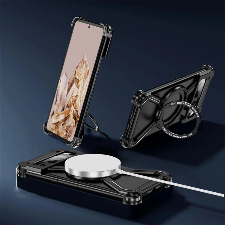 For Google Pixel 8 Pro Bumper Cases Borderless Metal Frame Cover Compatible with MagSafe Kickstand - Black