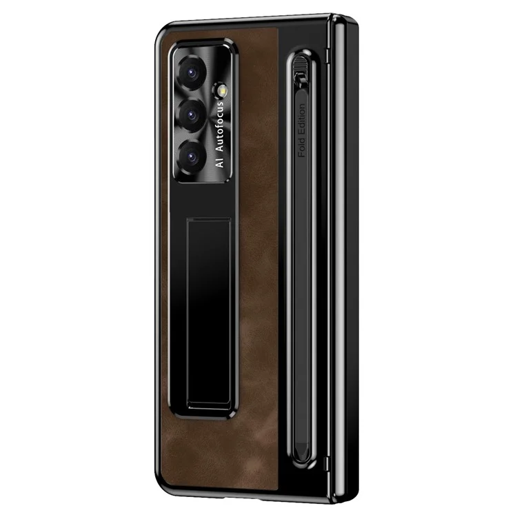 Cover per Samsung Galaxy Z Fold7 5G con Slot per Penna, Custodia in Pelle + PC con Supporto, Vetro Temperato, Stylus - Caffè
