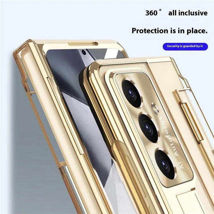 Чехол для Samsung Galaxy Z Fold7 5G с подставкой, жестким ПК корпусом, защитной пленкой / стилусом - Золотой шампань