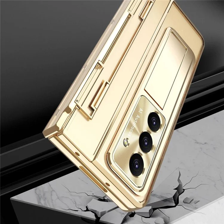 Чехол для Samsung Galaxy Z Fold7 5G с подставкой, жестким ПК корпусом, защитной пленкой / стилусом - Золотой шампань