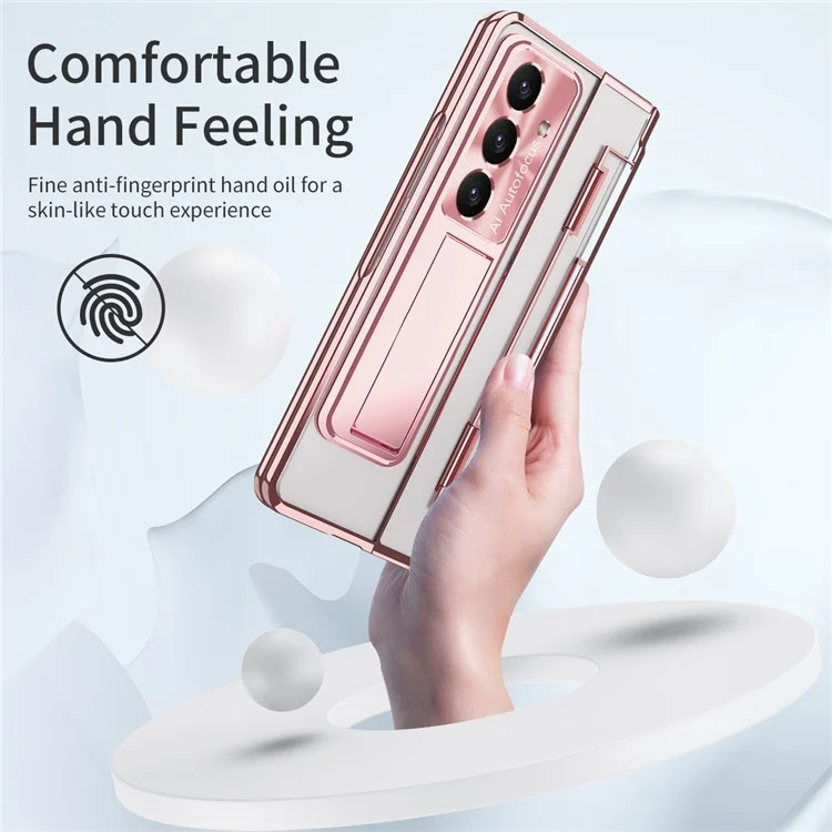 Для Samsung Galaxy Z Fold7 5G Чехол с подставкой Жесткий ПК Чехол для телефона с защитной пленкой для экрана - Розовое золото