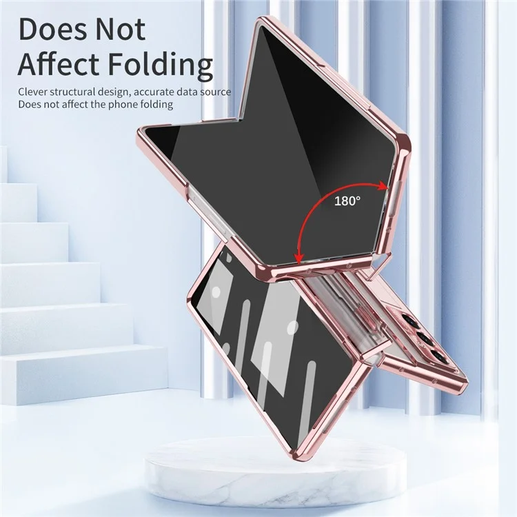 Для Samsung Galaxy Z Fold7 5G Чехол с подставкой Жесткий ПК Чехол для телефона с защитной пленкой для экрана - Розовое золото