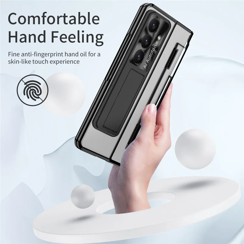For Samsung Galaxy Z Fold7 5G Case Kickstand Hard PC Phone Cover with Screen Film - Black