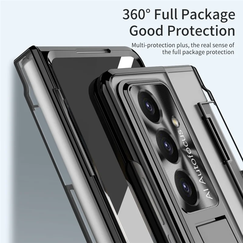 For Samsung Galaxy Z Fold7 5G Case Kickstand Hard PC Phone Cover with Screen Film - Black