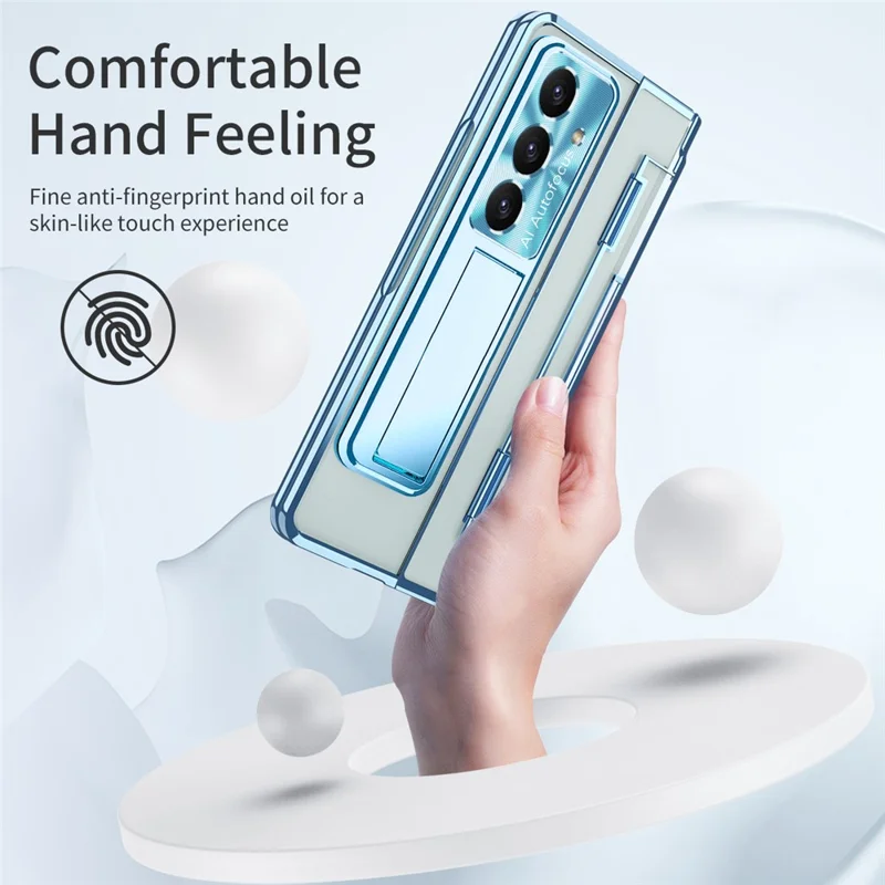 For Samsung Galaxy Z Fold7 5G Case Kickstand Hard PC Phone Cover with Screen Film - Blue