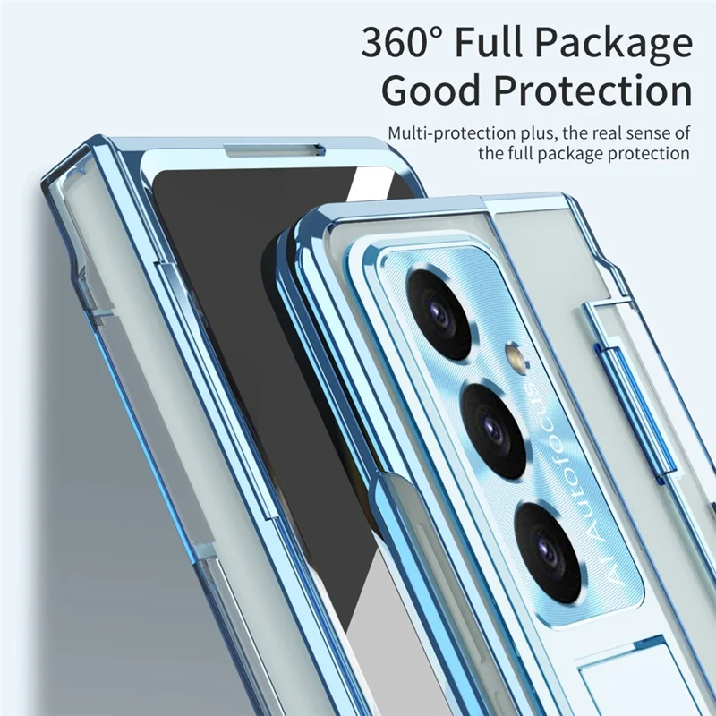 For Samsung Galaxy Z Fold7 5G Case Kickstand Hard PC Phone Cover with Screen Film - Blue