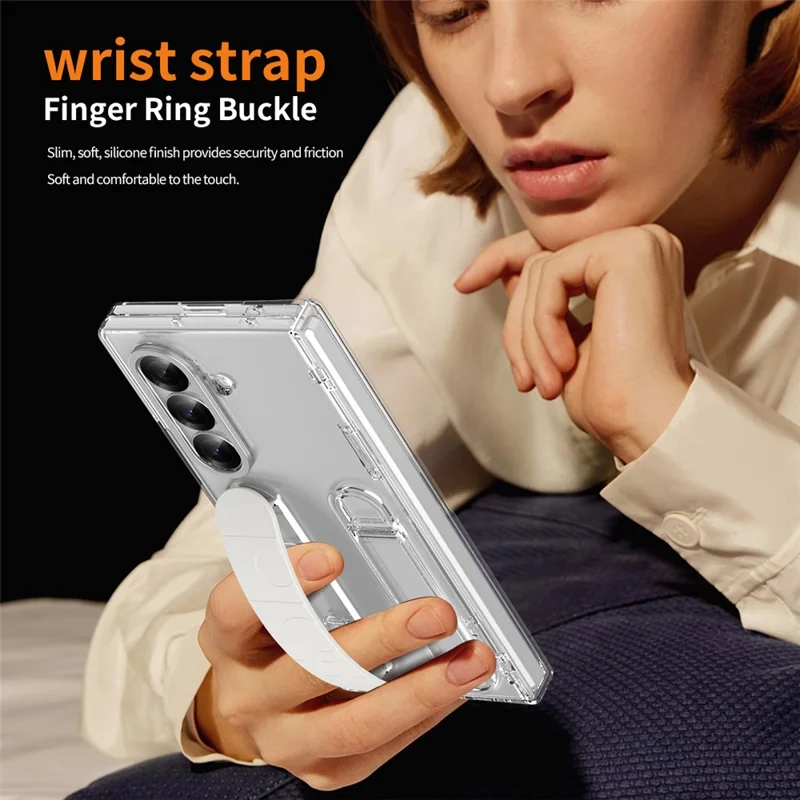 For Samsung Galaxy Z Fold7 5G Case Kickstand Wristband Hard PC Phone Cover - Transparent